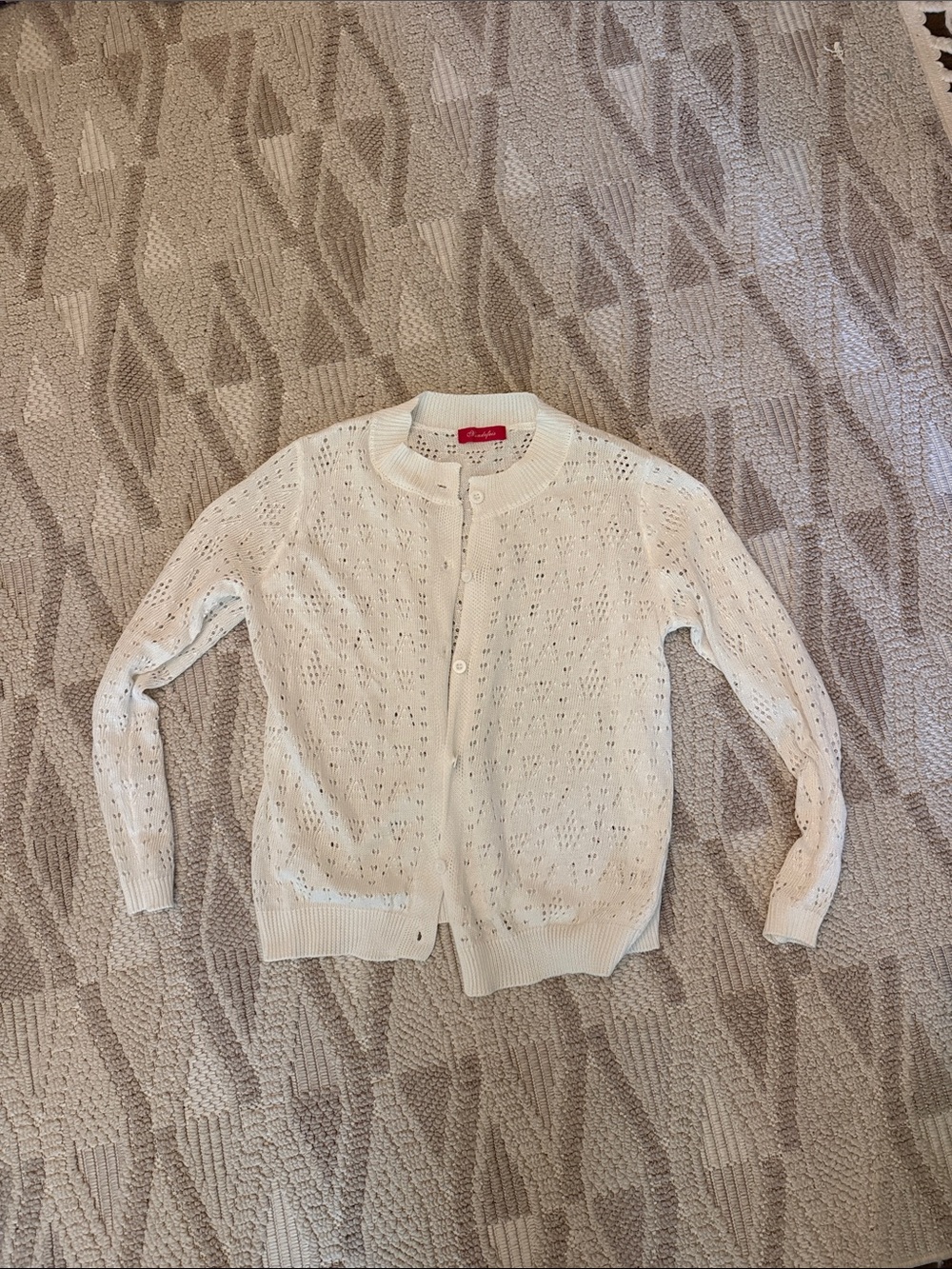 Cream Eyelet Knit Button-Up Cardigan